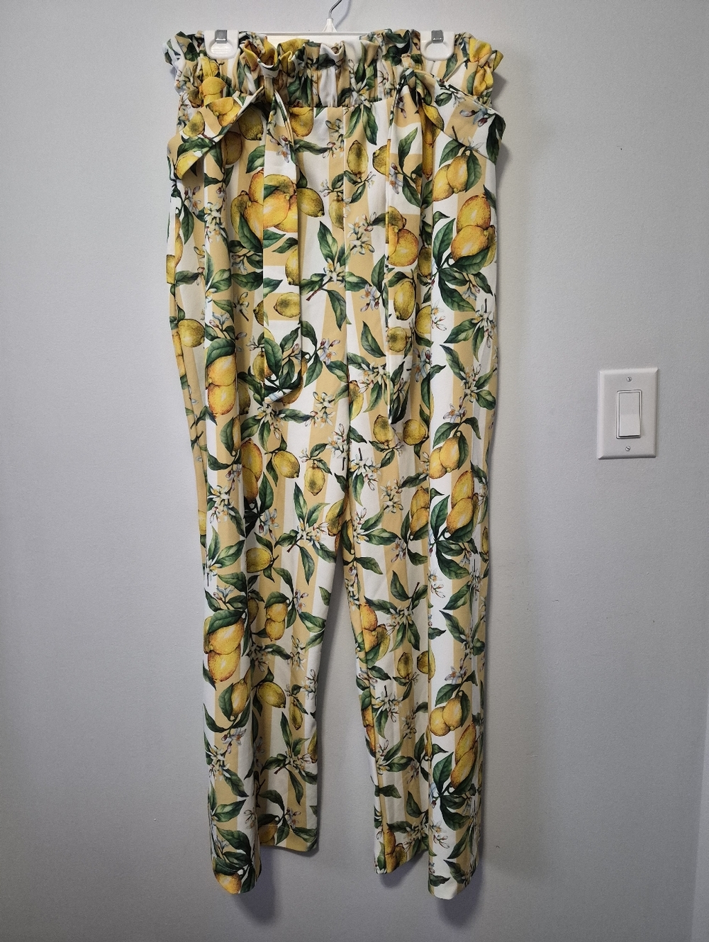 Lemon Print High Waist Trousers, Plus Size 20